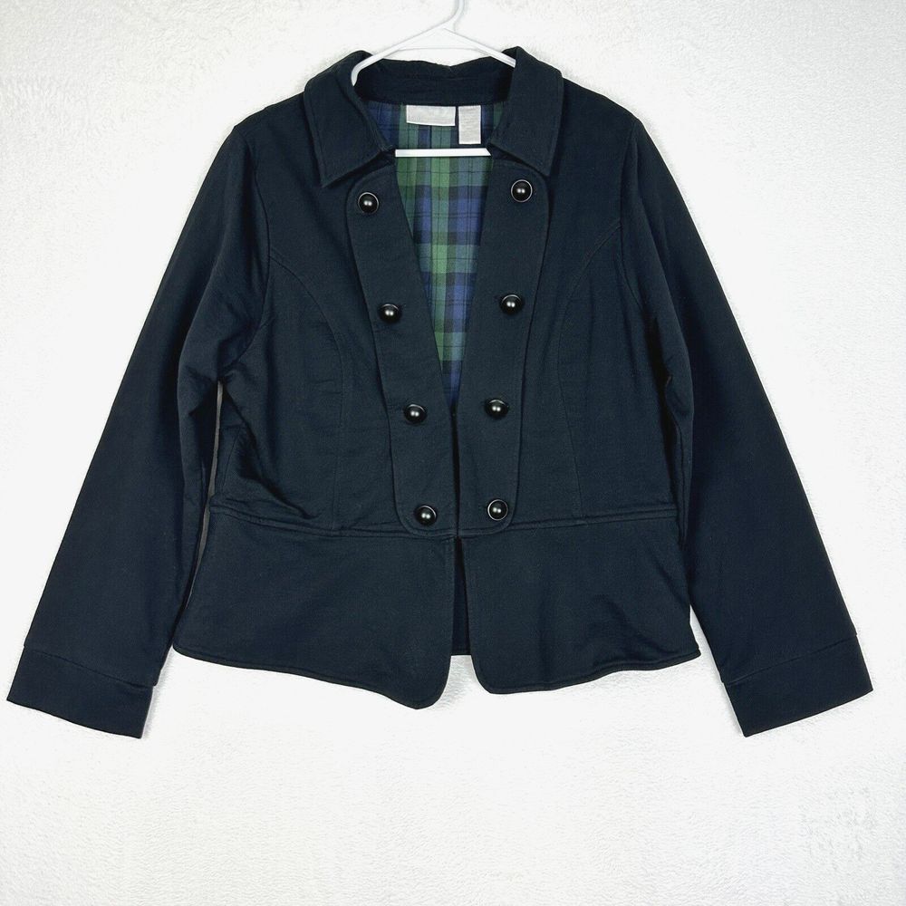 Soft Surroundings Peplum Jacket Womens Black XL Extra Large Double Breasted Line